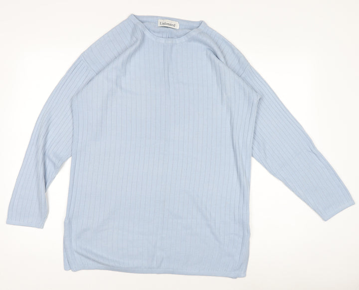 Unlimited Women's Blue Ribbed Knit Pullover Jumper Size M