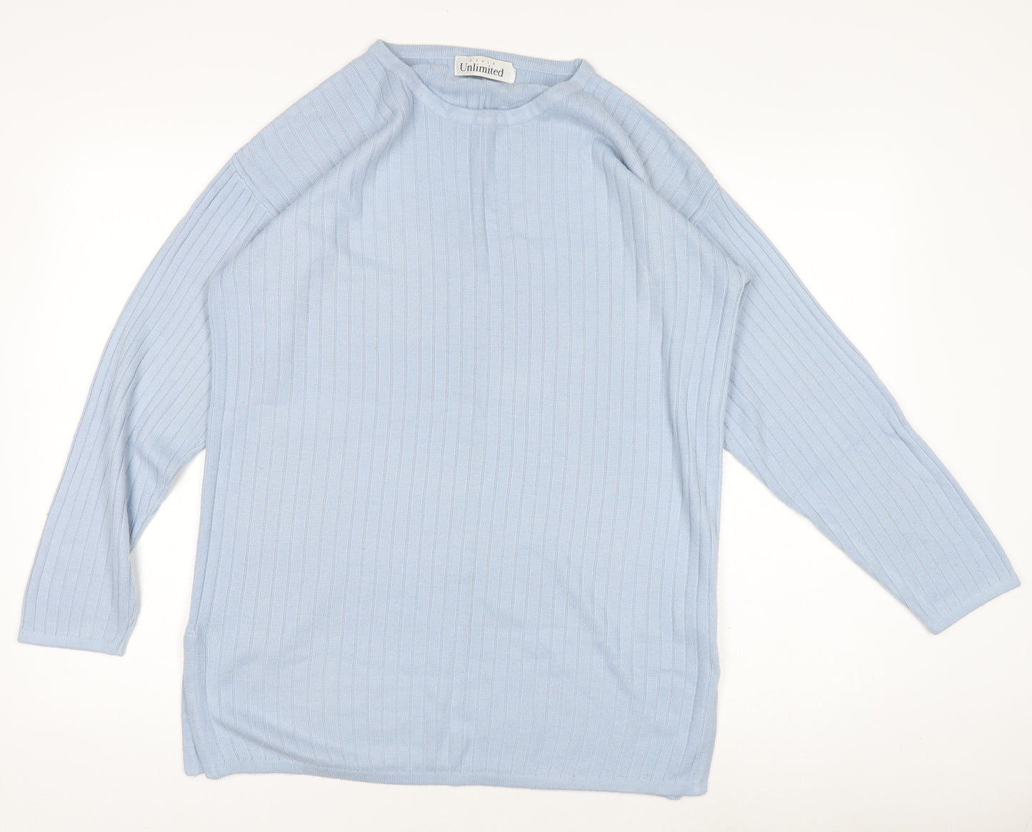 Unlimited Women's Blue Ribbed Knit Pullover Jumper Size M