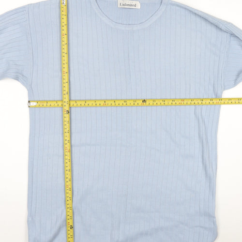 Unlimited Women's Blue Ribbed Knit Pullover Jumper Size M
