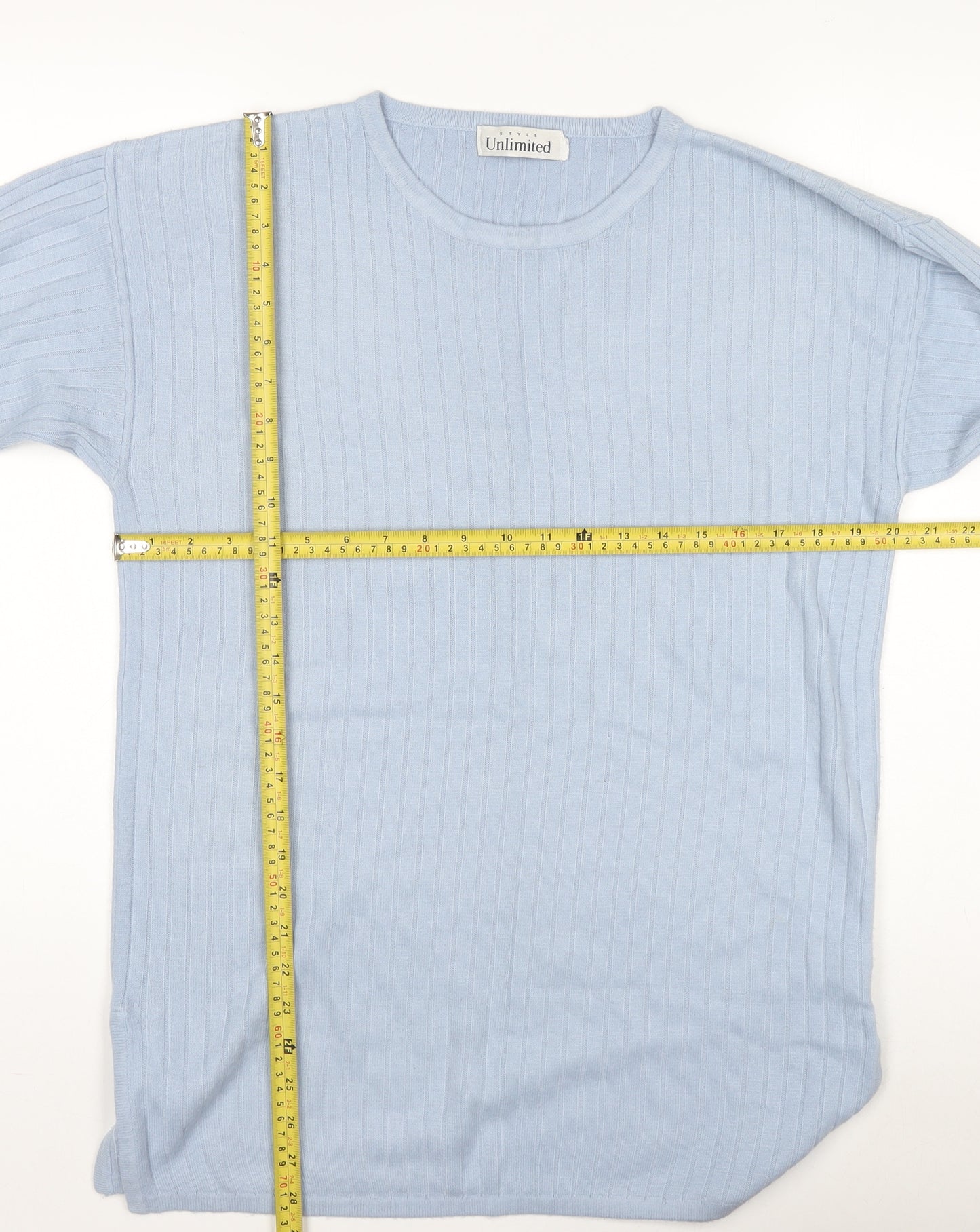 Unlimited Women's Blue Ribbed Knit Pullover Jumper Size M