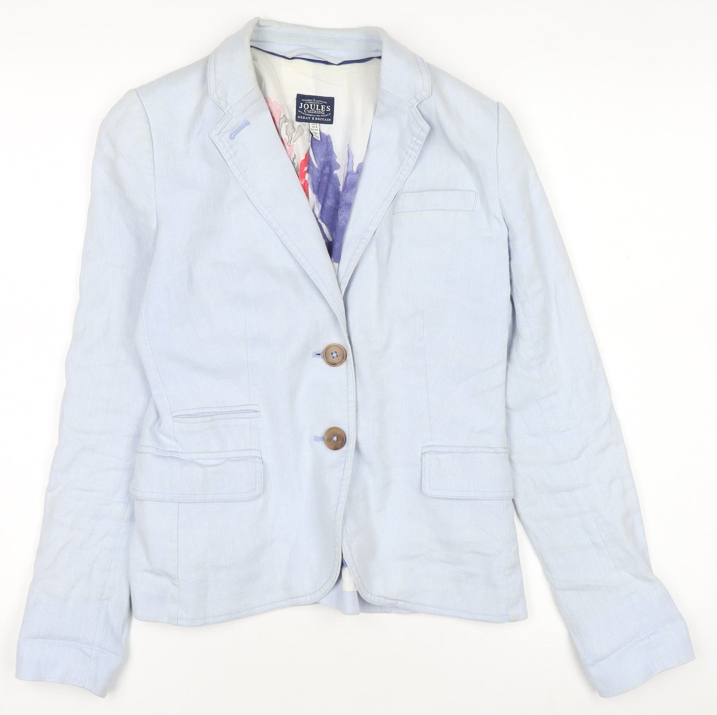 Joules Women’s Blue Linen Cotton Blazer UK 8 Classic Style