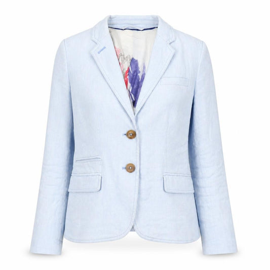 Front view of Joules Women’s Blue Linen Cotton Blazer UK 8 Classic Style