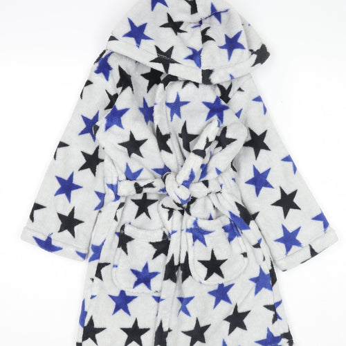 Marks and Spencer Boys Grey Star Fleece Hooded Robe 5-6 Years