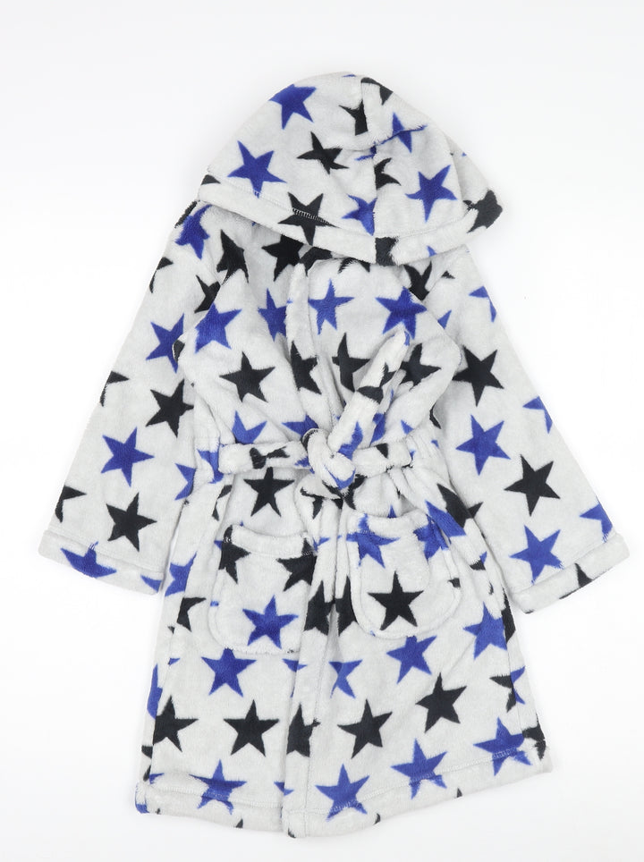 Marks and Spencer Boys Grey Star Fleece Hooded Robe 5-6 Years