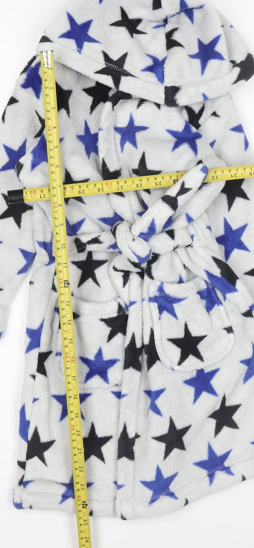 Marks and Spencer Boys Grey Star Fleece Hooded Robe 5-6 Years