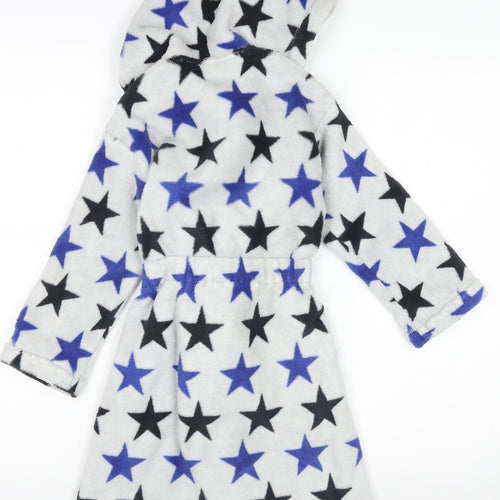 Marks and Spencer Boys Grey Star Fleece Hooded Robe 5-6 Years