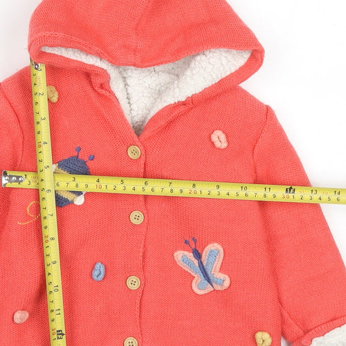 Nutmeg Girls Coral Hooded Cardigan 12-18 Months Acrylic Embroidered Bees & Butterflies