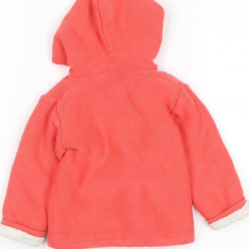 Nutmeg Girls Coral Hooded Cardigan 12-18 Months Acrylic Embroidered Bees & Butterflies