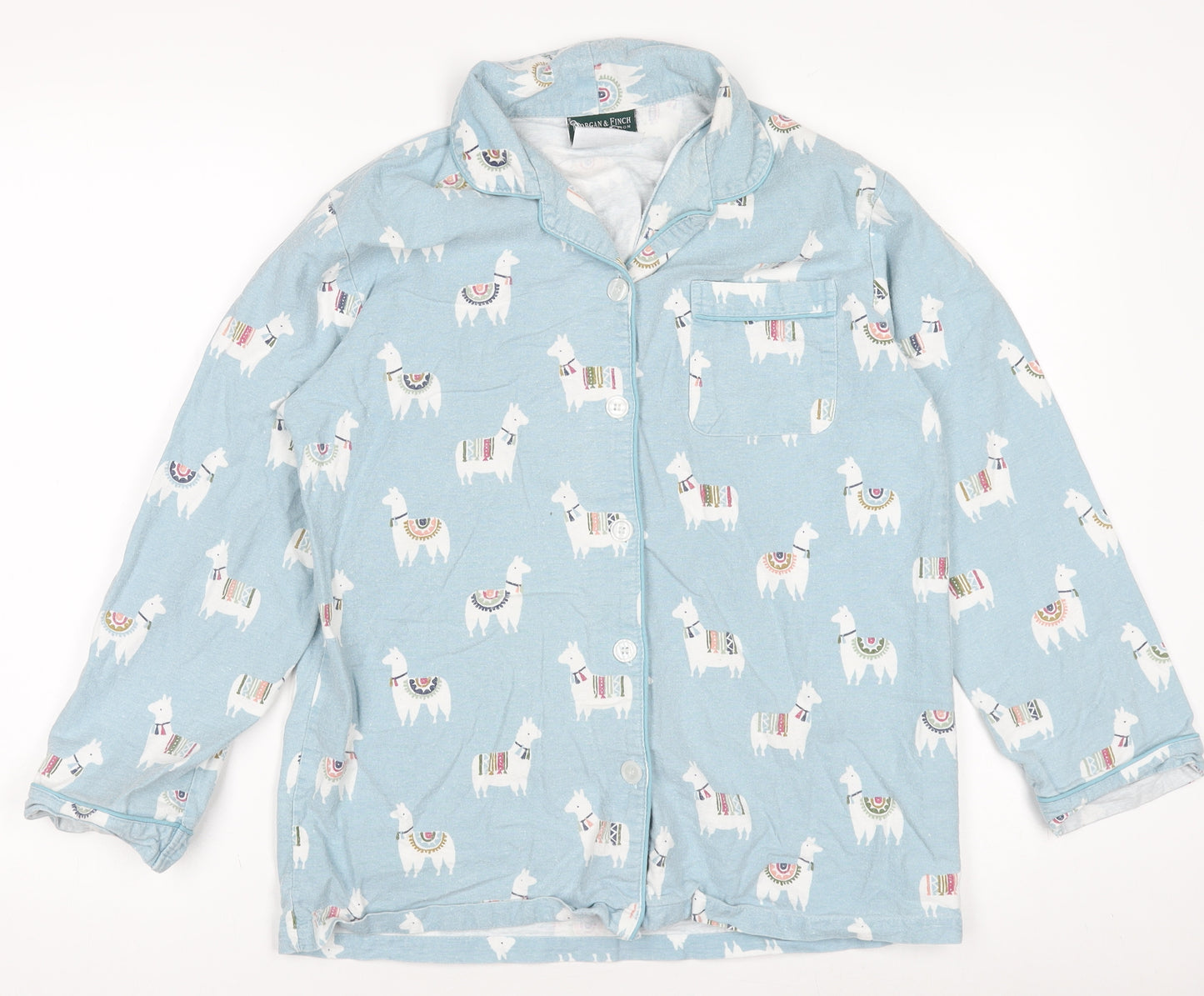 Morgan & Finch Boys Blue Llama Print Long Sleeve Pyjama Top Small