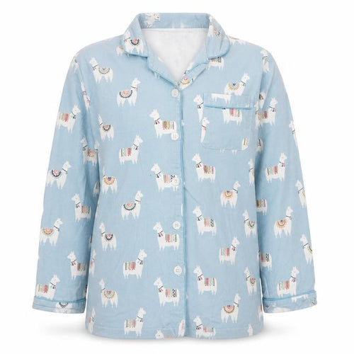 Morgan & Finch Boys Blue Llama Print Long Sleeve Pyjama Top Small