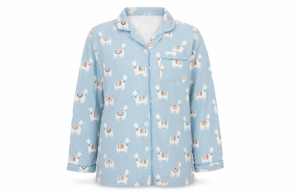 Morgan & Finch Boys Blue Llama Print Long Sleeve Pyjama Top Small