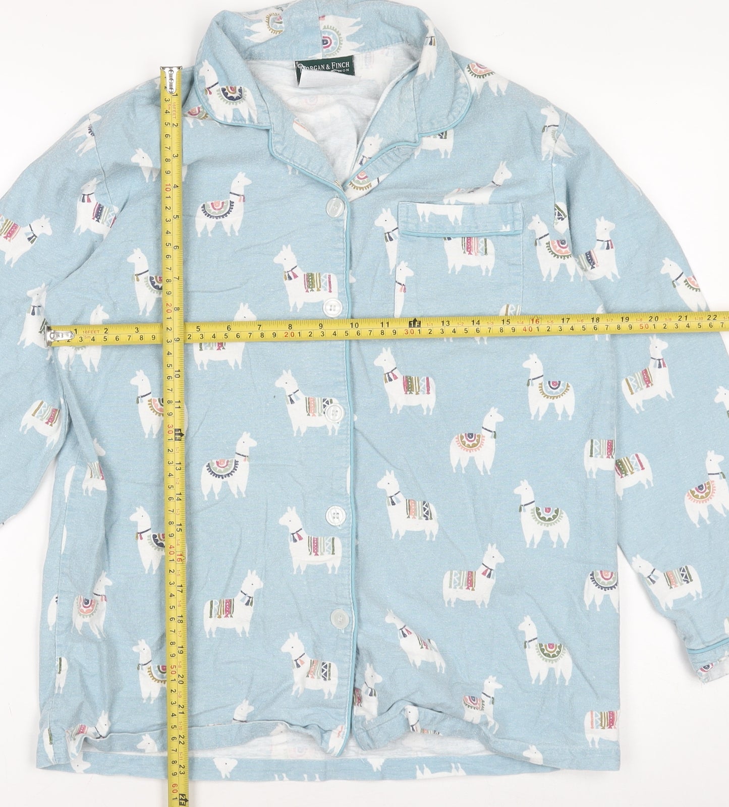 Morgan & Finch Boys Blue Llama Print Long Sleeve Pyjama Top Small