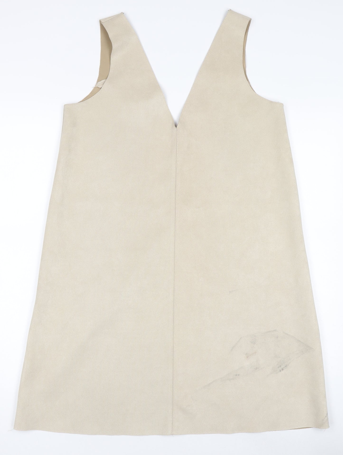 Zara Women Beige Pinafore Dress M Sleeveless V-Neck Suede Look