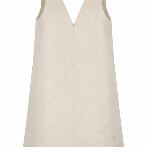 Zara Women Beige Pinafore Dress M Sleeveless V-Neck Suede Look