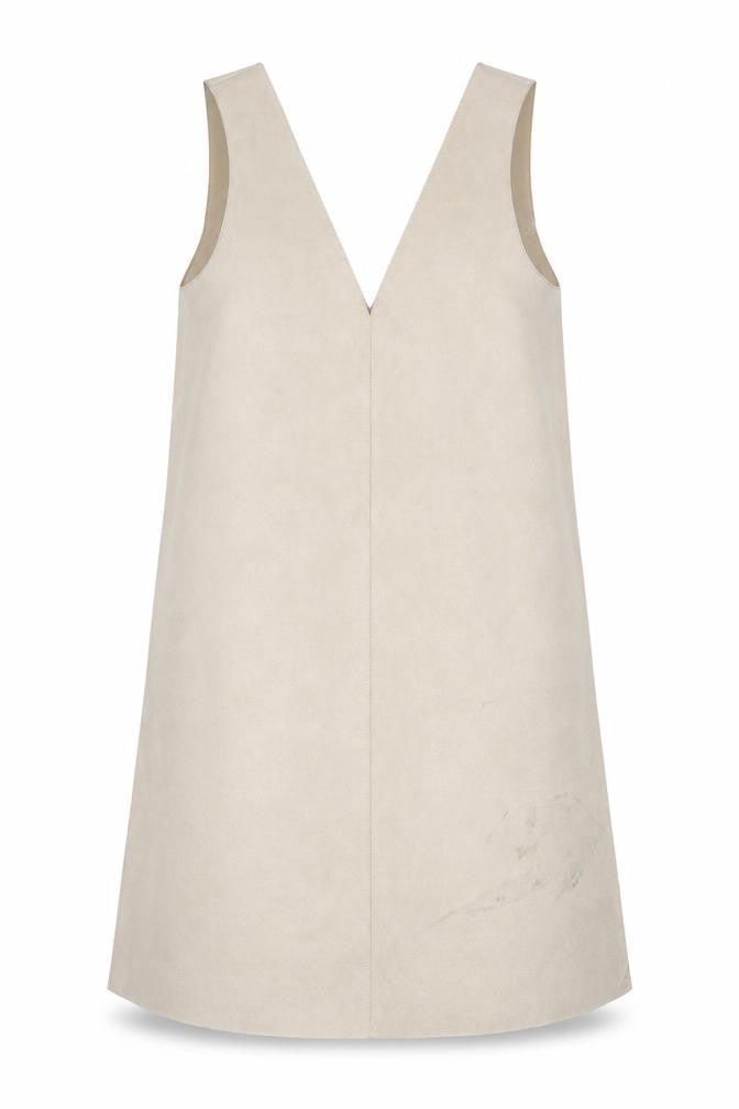 Zara Women Beige Pinafore Dress M Sleeveless V-Neck Suede Look