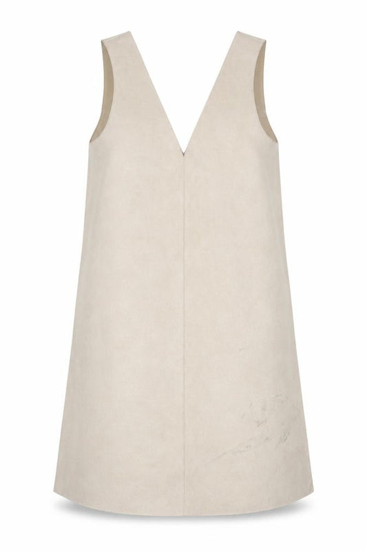 Front view of Zara Women Beige Pinafore Dress M Sleeveless V-Neck Suede Look