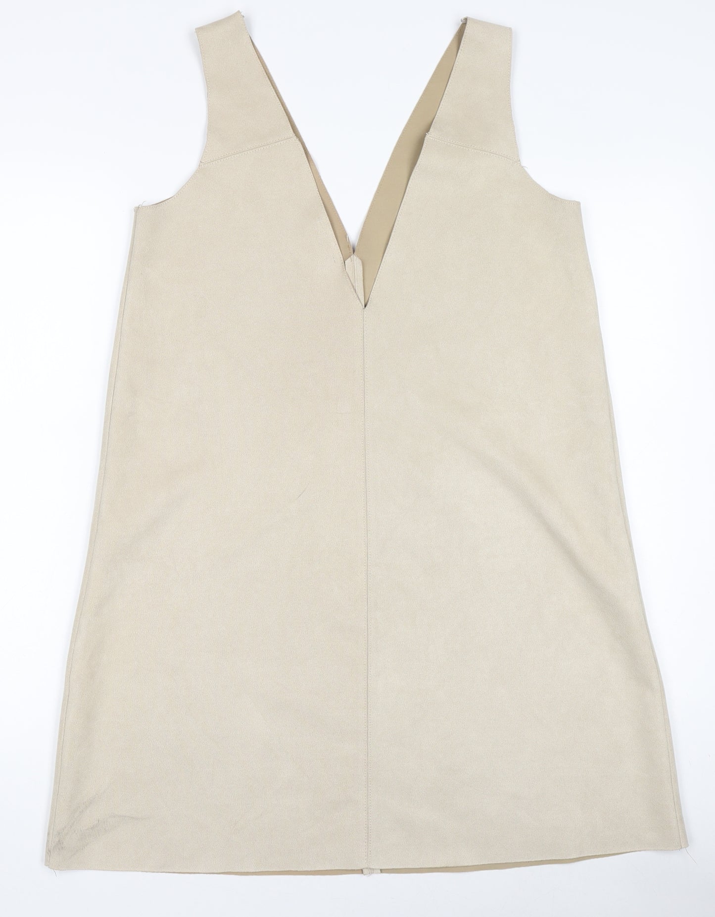 Zara Women Beige Pinafore Dress M Sleeveless V-Neck Suede Look