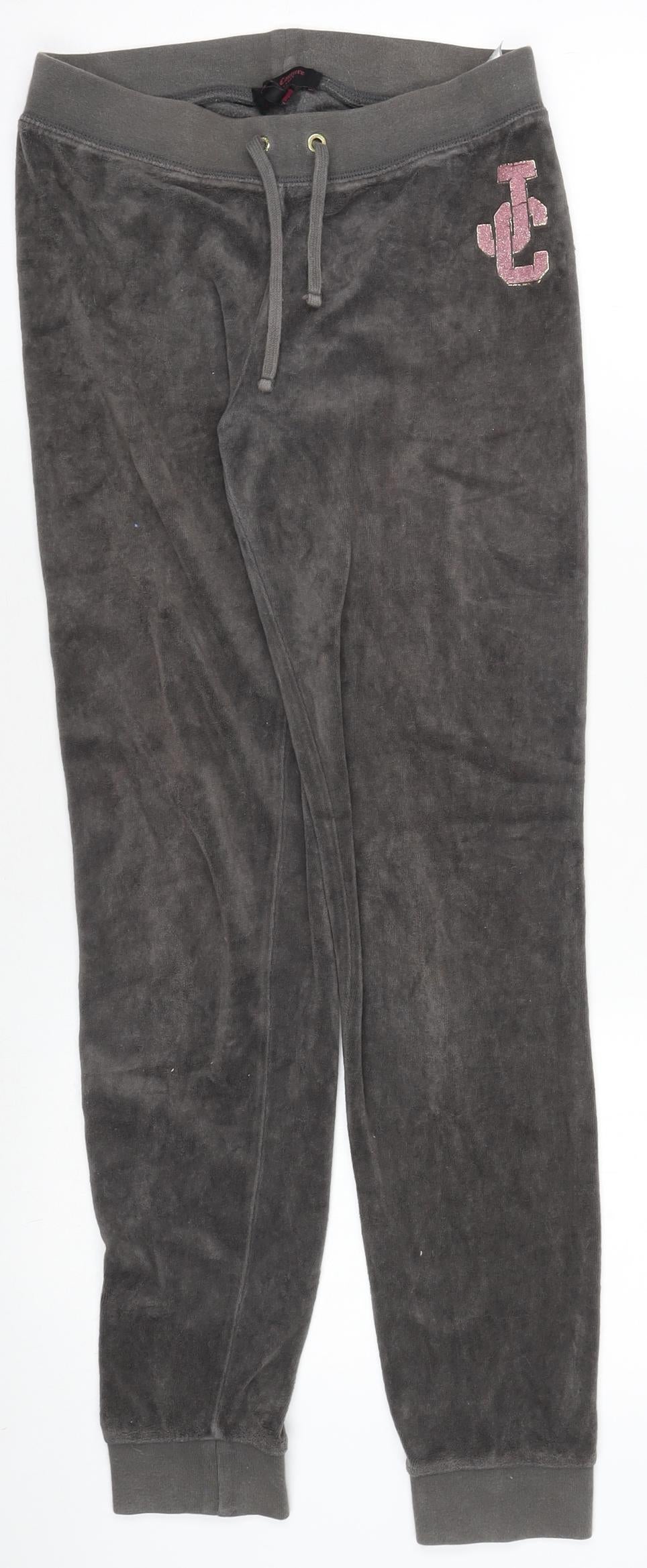 Juicy Couture Girls Grey Velour Jogger Trousers Size 18Y Drawstring Waist