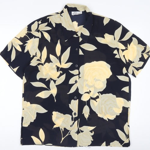 Givoni Women Black Floral Button-Up Short Sleeve Shirt M