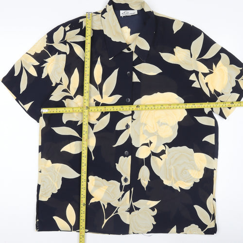 Givoni Women Black Floral Button-Up Short Sleeve Shirt M
