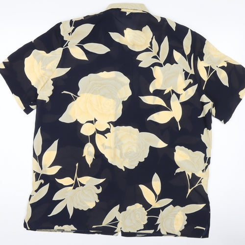 Givoni Women Black Floral Button-Up Short Sleeve Shirt M