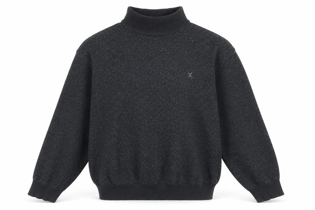 Front view of Laxy boys’ black wool blend mock neck jumper, size S