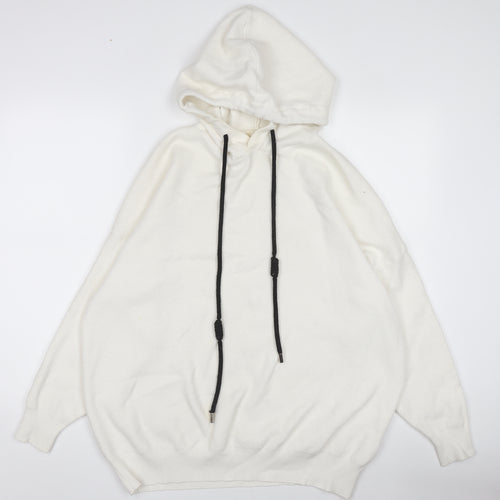 MULVYHU Women White Hooded Rock Studded Pullover Jumper M