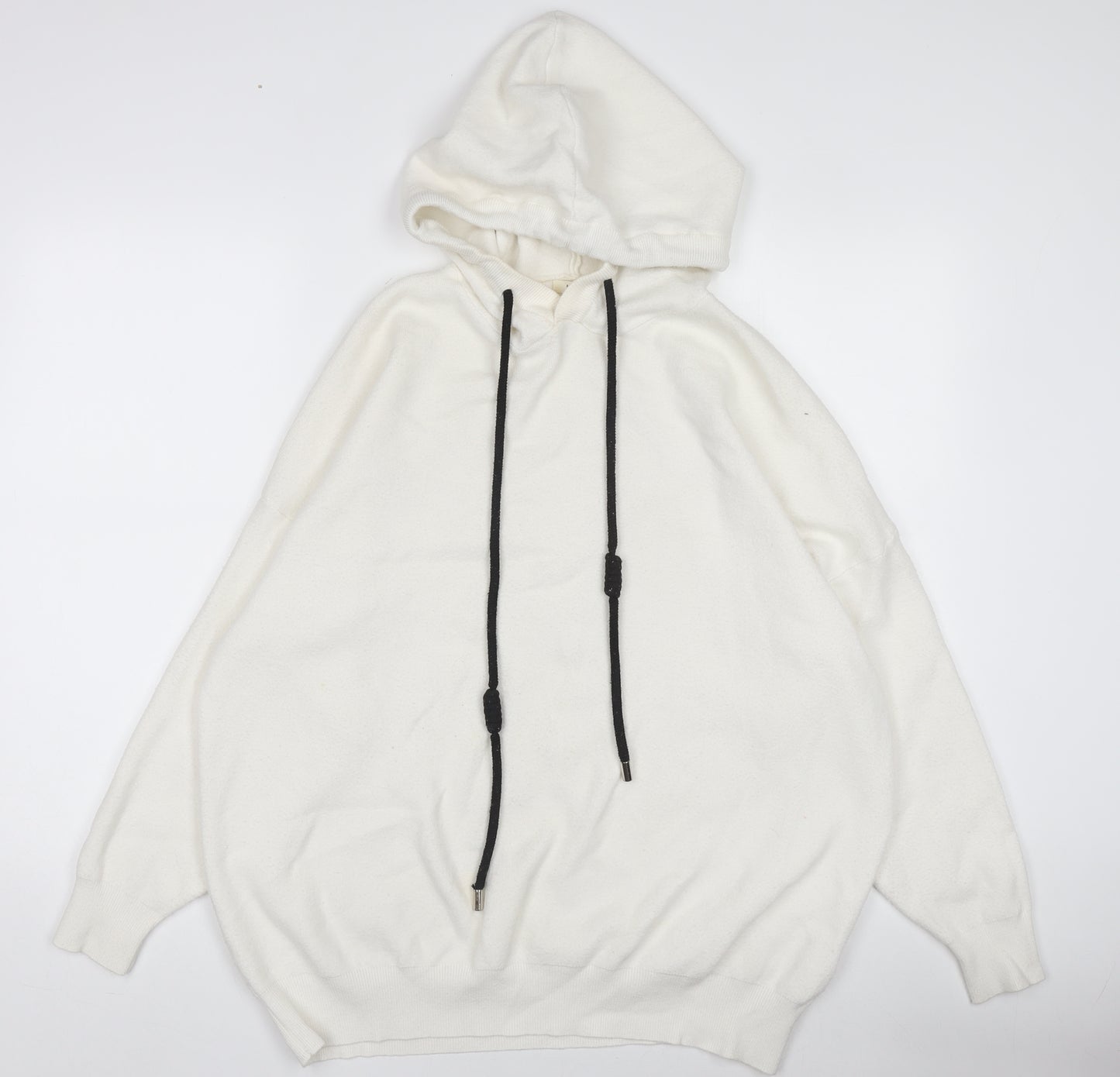 MULVYHU Women White Hooded Rock Studded Pullover Jumper M