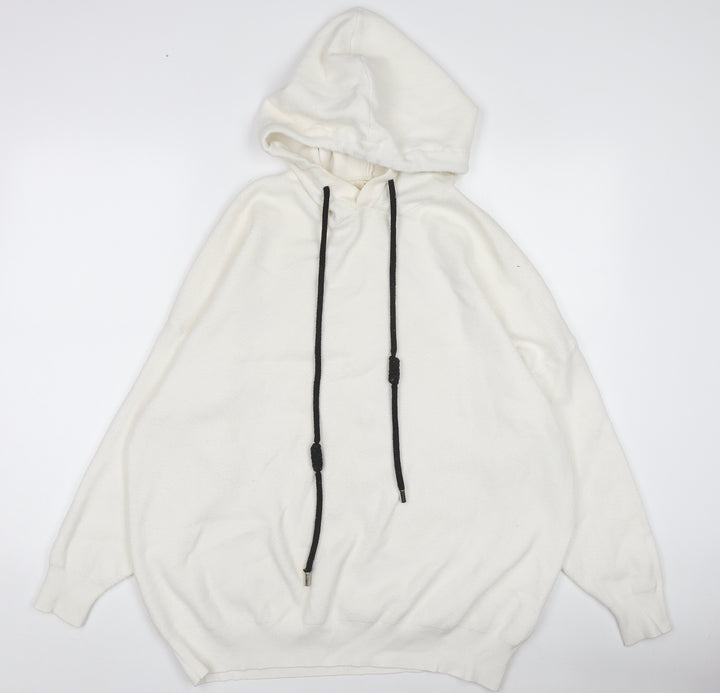 MULVYHU Women White Hooded Rock Studded Pullover Jumper M