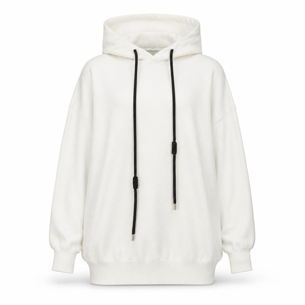 Front view of MULVYHU Women White Hooded Rock Studded jumper M
