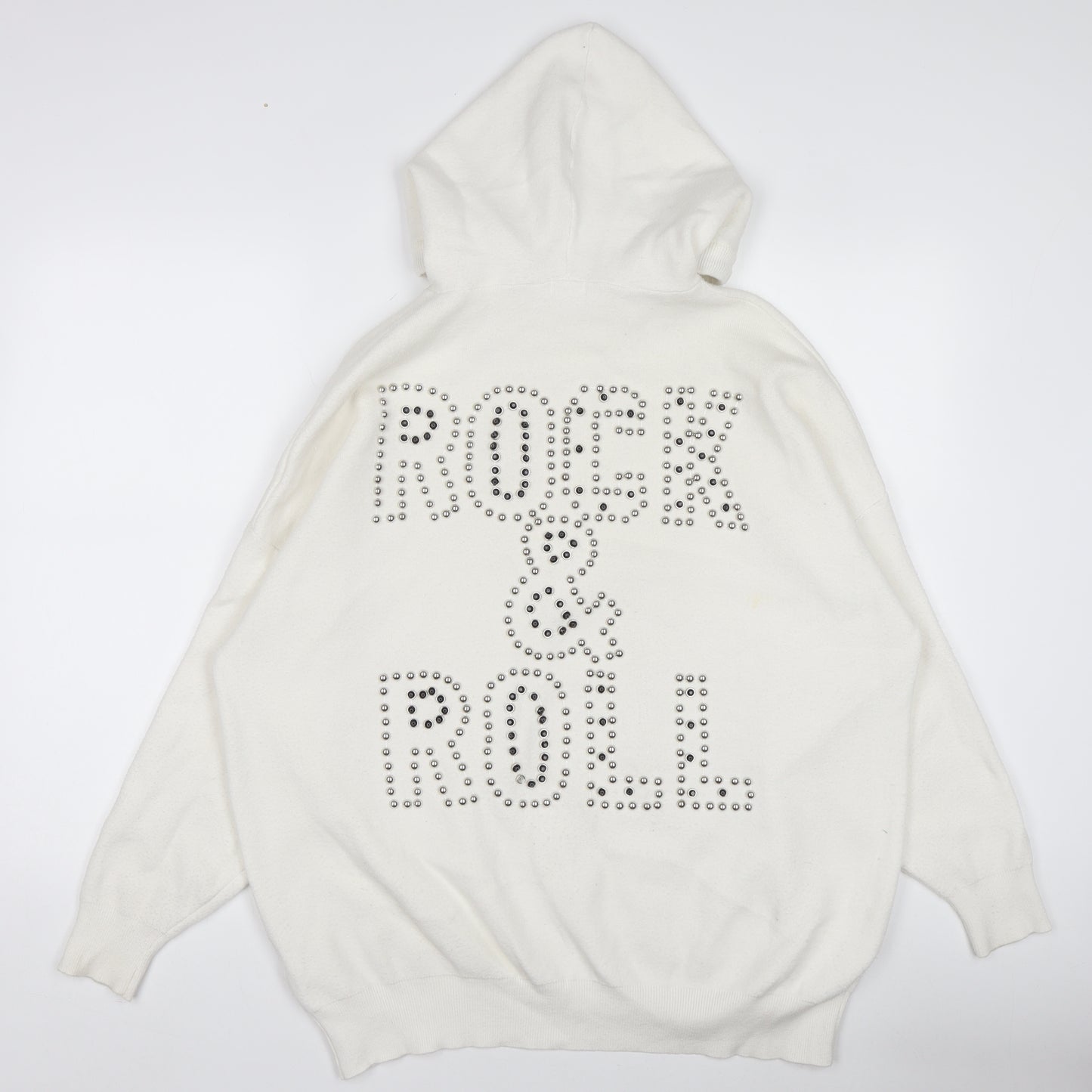 MULVYHU Women White Hooded Rock Studded Pullover Jumper M