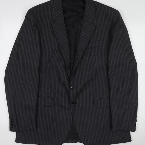 Men's Black Pinstripe Pure Wool Blazer Jacket - 40 Regular Fit