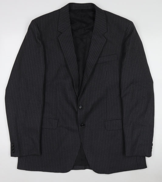 Men's Black Pinstripe Pure Wool Blazer Jacket - 40 Regular Fit