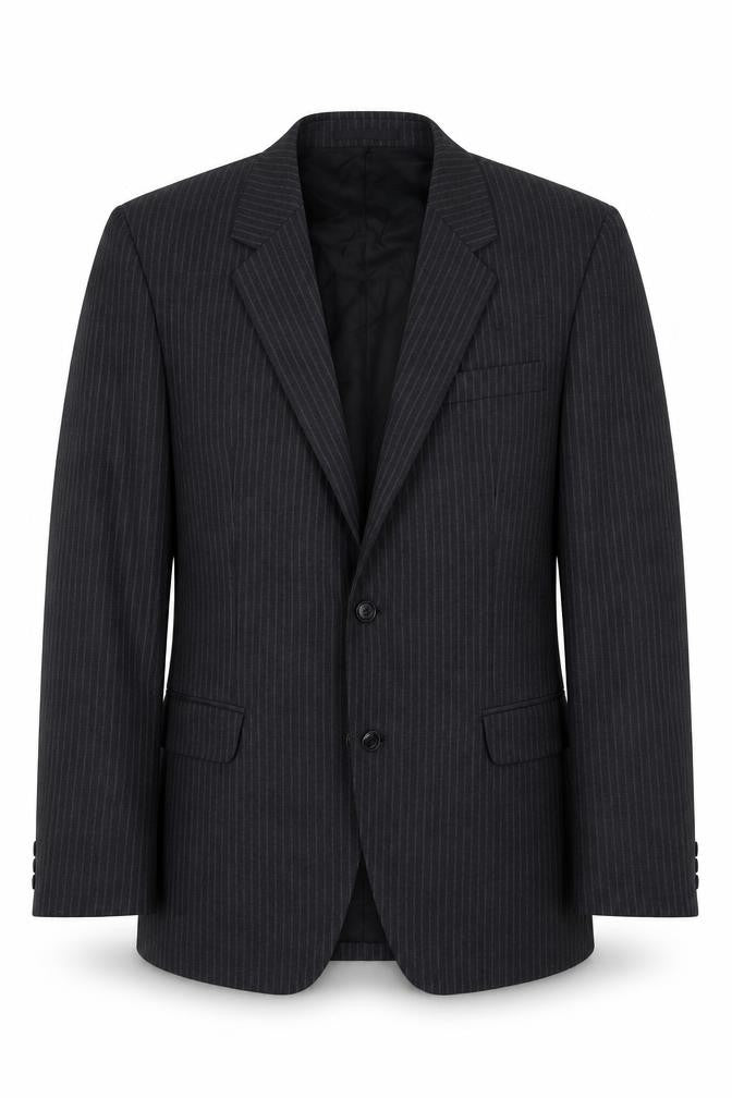 Men's Black Pinstripe Pure Wool Blazer Jacket - 40 Regular Fit
