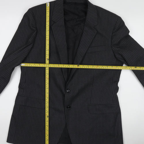 Men's Black Pinstripe Pure Wool Blazer Jacket - 40 Regular Fit