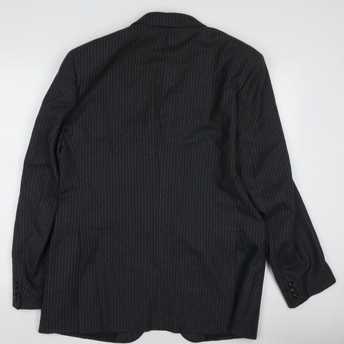 Men's Black Pinstripe Pure Wool Blazer Jacket - 40 Regular Fit