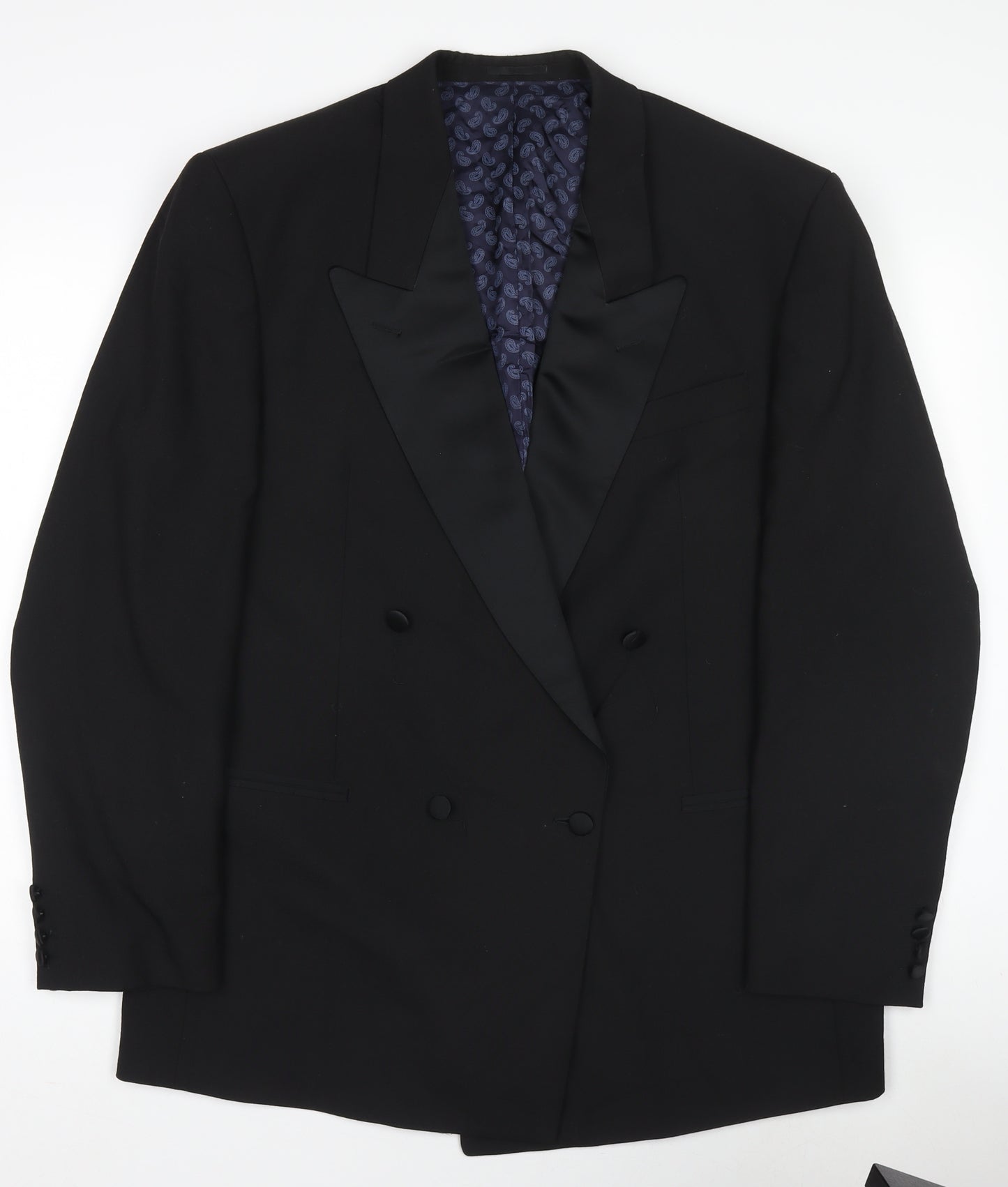 Trevira Men’s Black Double-Breasted Peak Lapel 42L Wool Blend Tuxedo Jacket