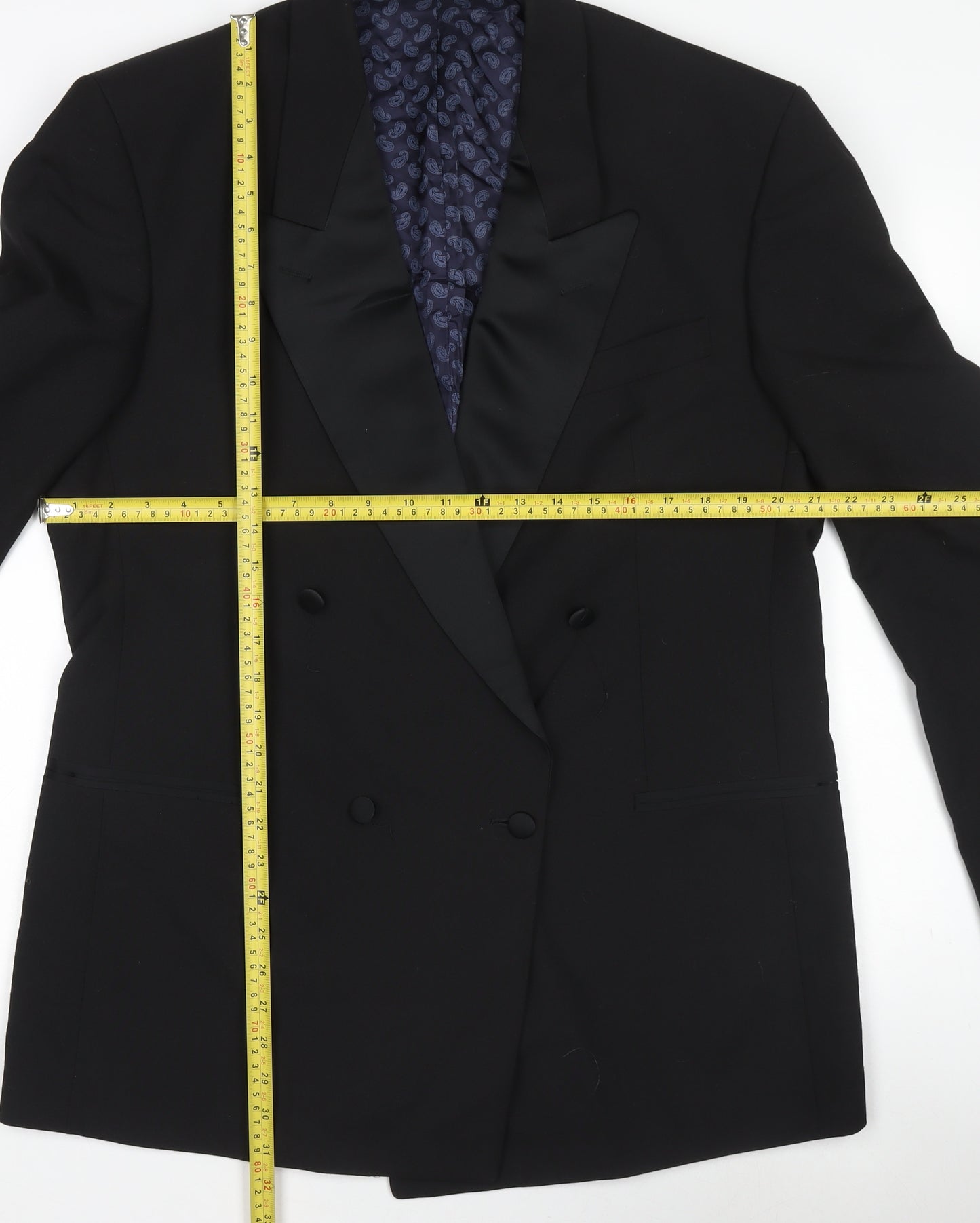 Trevira Men’s Black Double-Breasted Peak Lapel 42L Wool Blend Tuxedo Jacket