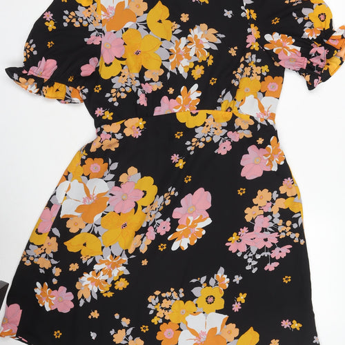 Women's Multicoloured Floral Fit & Flare Dress Size 14 Puff Sleeve