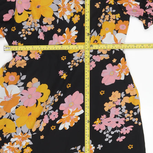 Women's Multicoloured Floral Fit & Flare Dress Size 14 Puff Sleeve