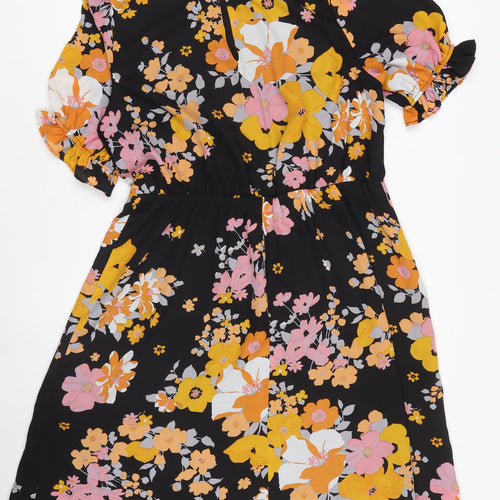 Women's Multicoloured Floral Fit & Flare Dress Size 14 Puff Sleeve