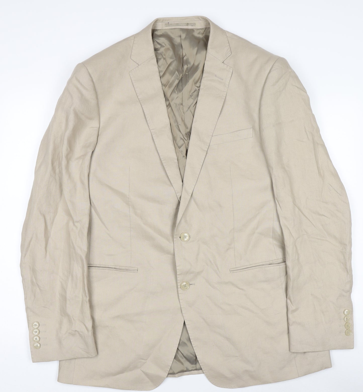 Blazer Men’s Beige Linen Single-Breasted Suit Jacket 38R Classic Fit