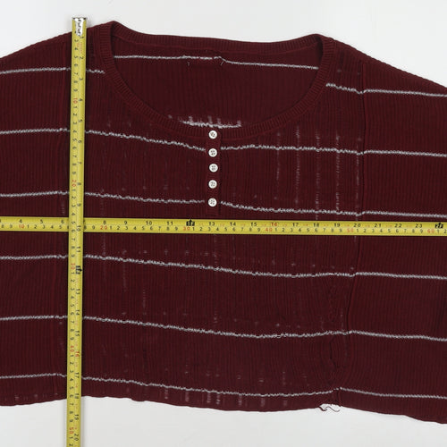 Women's Red Striped Henley Knit Jumper Long Sleeve Size M