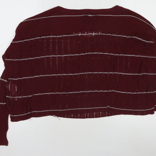 Women's Red Striped Henley Knit Jumper Long Sleeve Size M