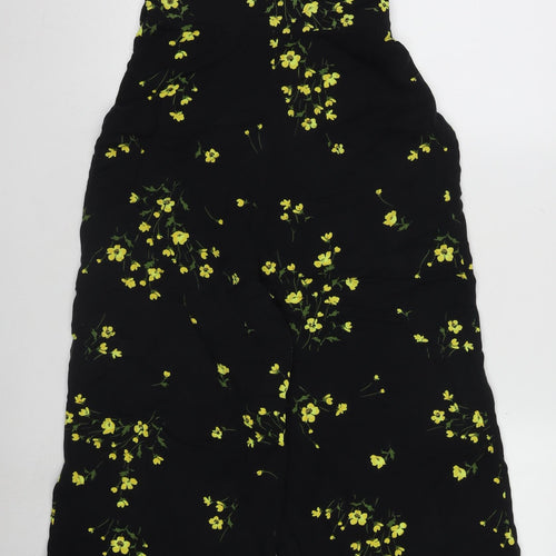 Nobody’s Child Women’s Black Floral Jumpsuit Size 8 Short Sleeve Wide-Leg