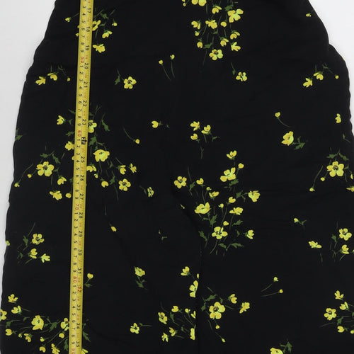 Nobody’s Child Women’s Black Floral Jumpsuit Size 8 Short Sleeve Wide-Leg