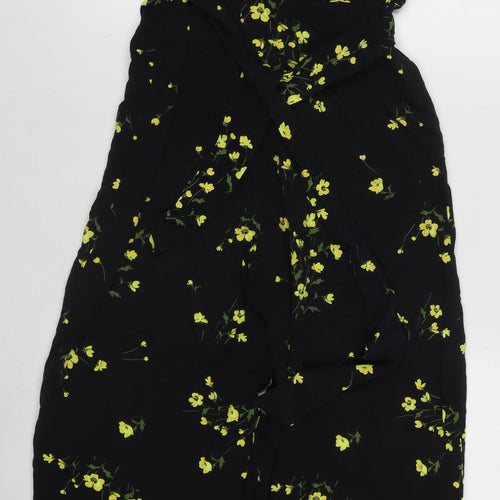 Nobody’s Child Women’s Black Floral Jumpsuit Size 8 Short Sleeve Wide-Leg