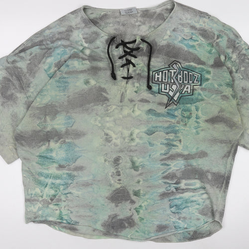 HotBodz USA Men’s Multicoloured Oversized Tie-Dye Lace V-Neck T-Shirt XL