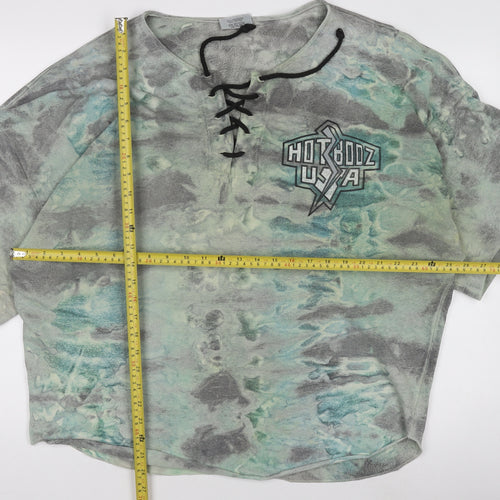 HotBodz USA Men’s Multicoloured Oversized Tie-Dye Lace V-Neck T-Shirt XL