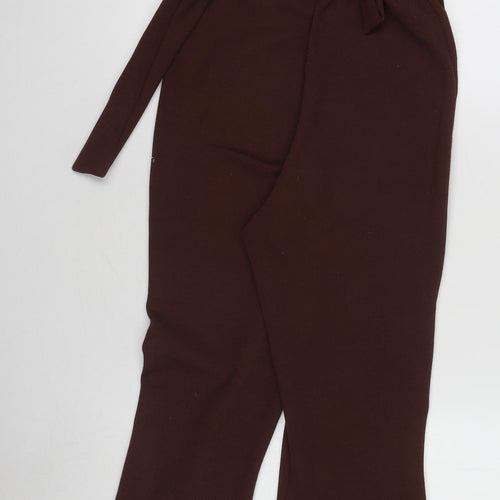 PrettyLittleThing Petite Brown Halterneck Flared Jumpsuit UK 6 Polyester Blend